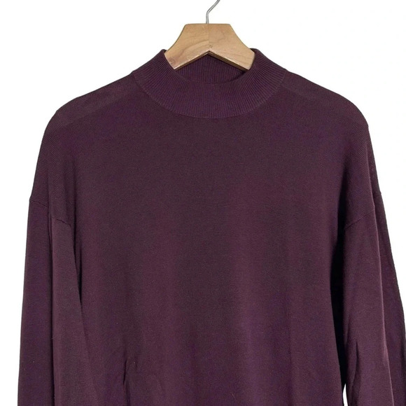 Baracuta men's L burgundy silk cotton blend mock turtleneck lightweight sweater - Picture 3 of 5